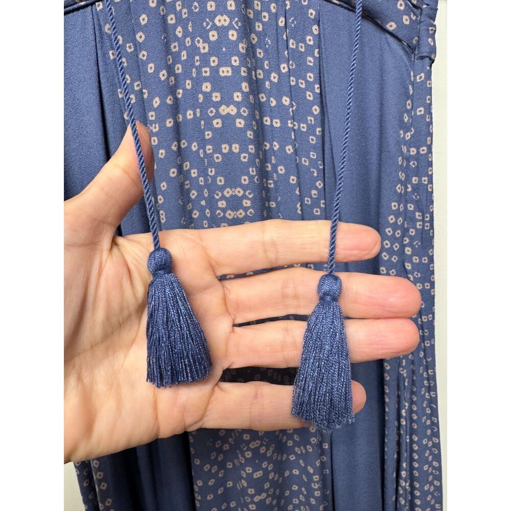 FREE PEOPLE Blue/Tan Modern Kimono Sleeve V-Neck Lace Up Midi/Maxi Dress, Sz 2 - Picture 6 of 16